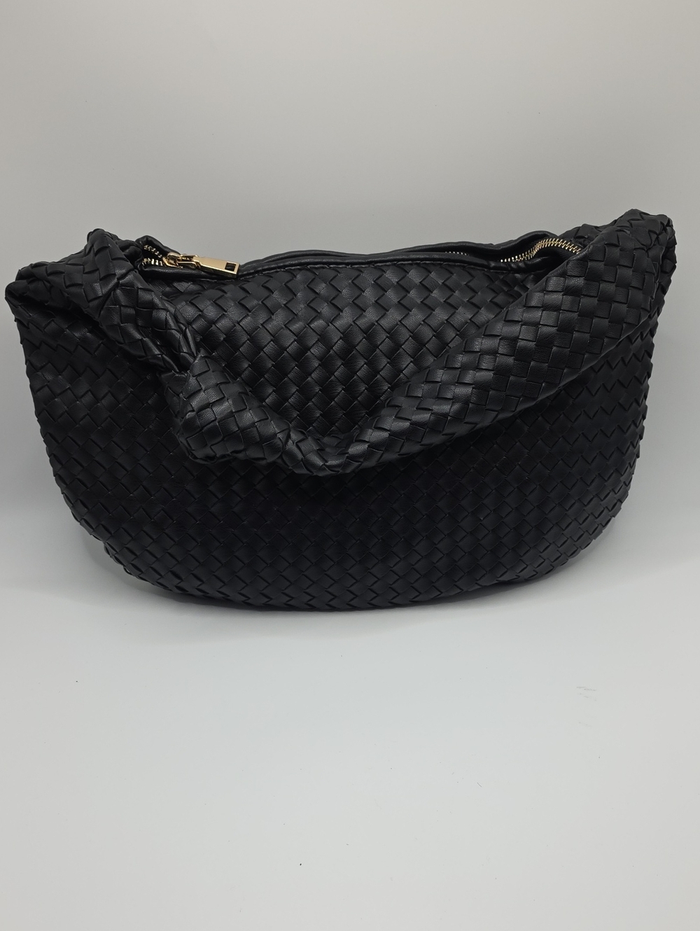 Melie Bianco Black Woven Shoulder Hobo